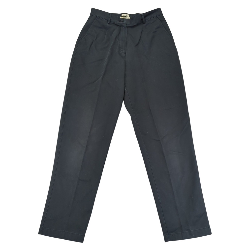 LL Bean Bayside Twill Pants Original Fit Womens Black Cotton Khaki 10 Reg 183647